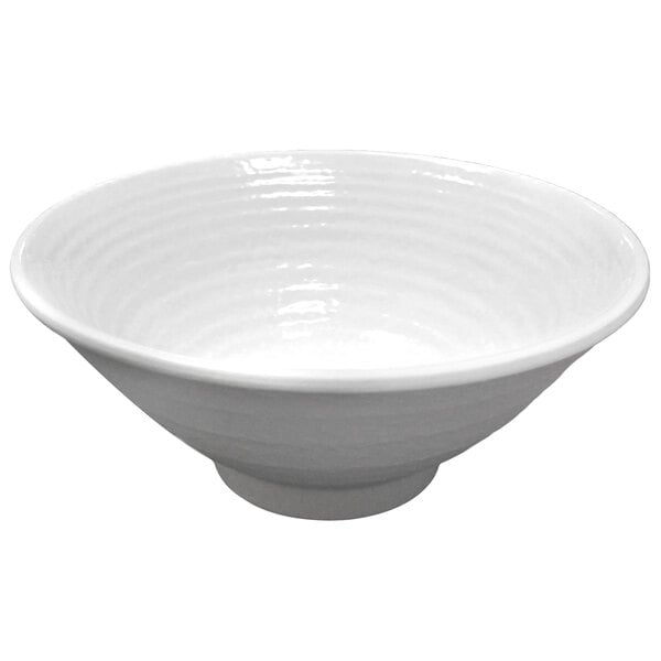 A white Elite Global Solutions Melamine bowl with a thin rim.