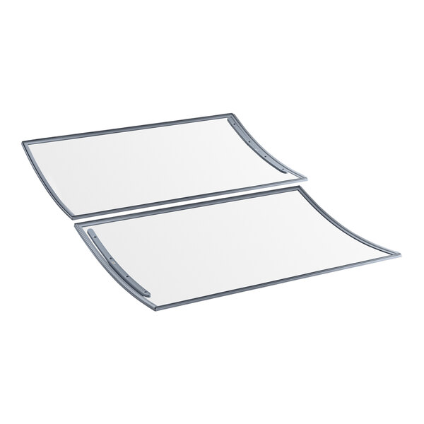 Two rectangular glass lids with a silver border.