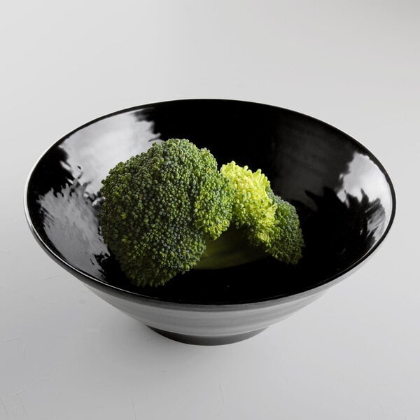A bowl of broccoli in an Elite Global Solutions black melamine bowl.