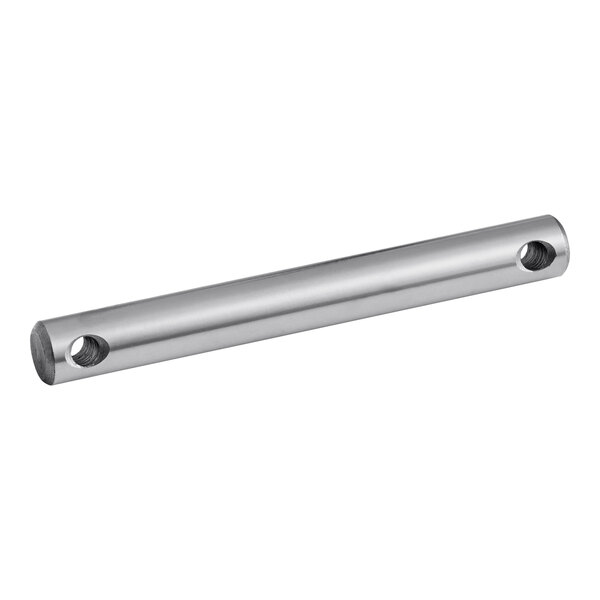 A stainless steel sliding shaft with two holes at the end.
