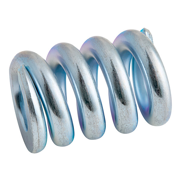 A close-up of a spiraled metal spring.