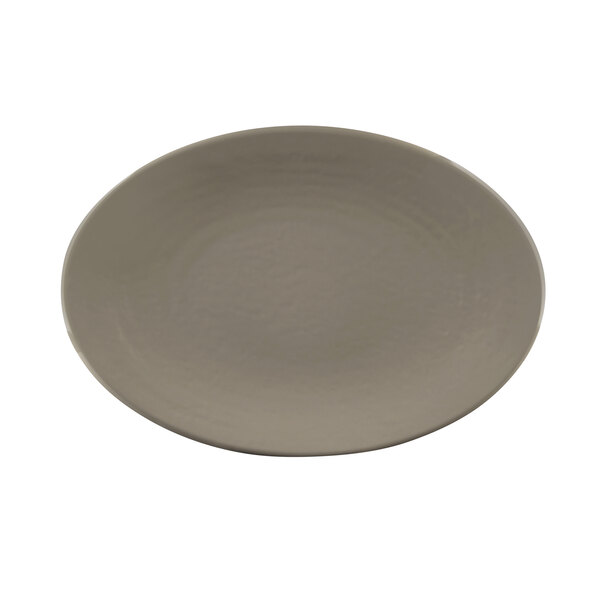An oval Elite Global Solutions mushroom-colored melamine platter.