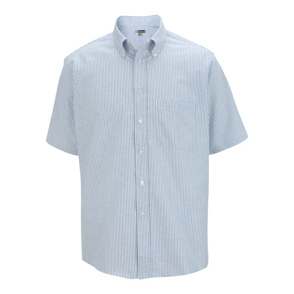 6x mens dress shirts Edwards 1027 Men's Customizable Blue Stripe Short Sleeve Wrinkle-Resistant  Easy-Care Oxford Dress Shirt with Soil Release