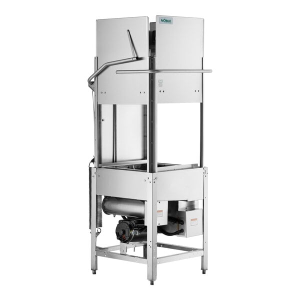 A commercial high temperature tall dish and sheet pan washer made of stainless steel.