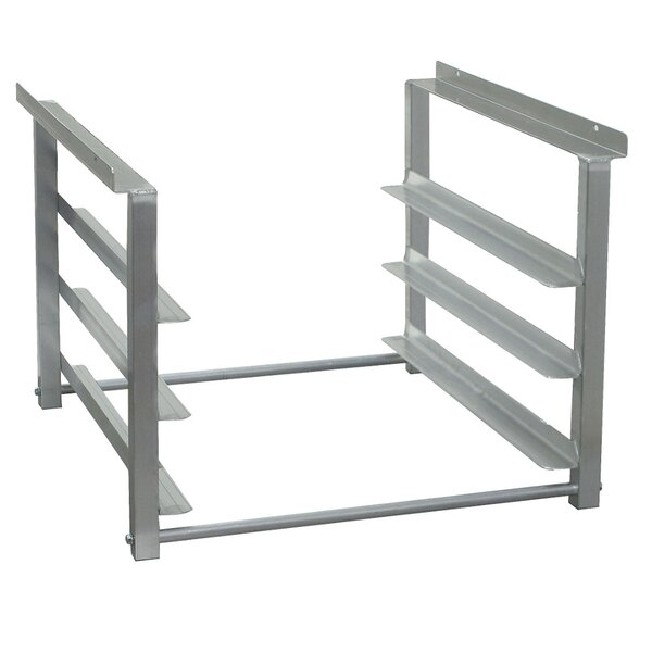 An Advance Tabco aluminum table mount glass rack slide with four shelves.