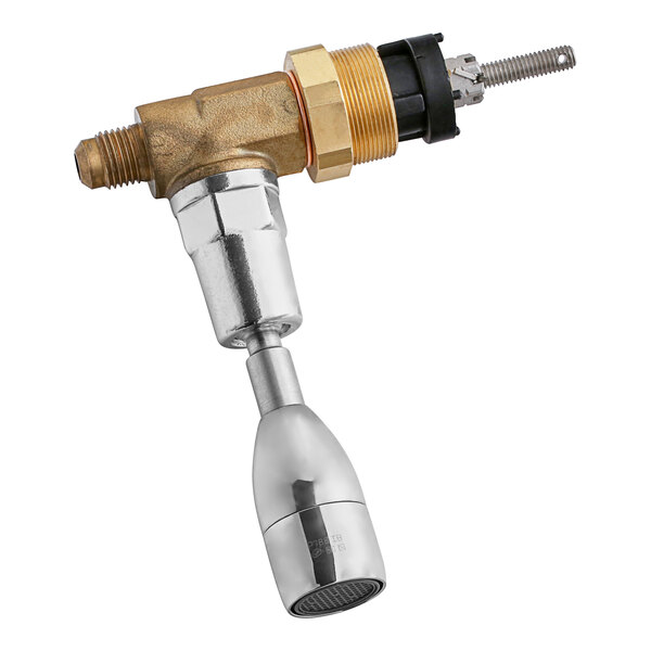 Estella Caffe hot water tap assembly with brass and chrome parts and a metal pipe.