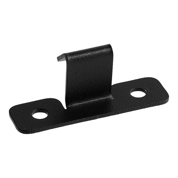 A black metal bracket with holes.