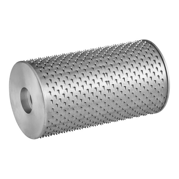 A metal Estella drum with small holes.