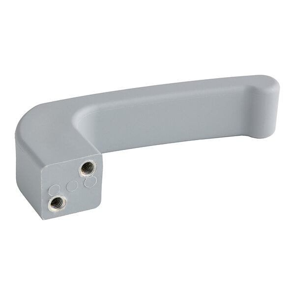 A grey plastic Estella handle with two holes.