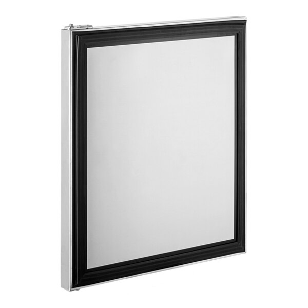 A white rectangular door with a black handle.