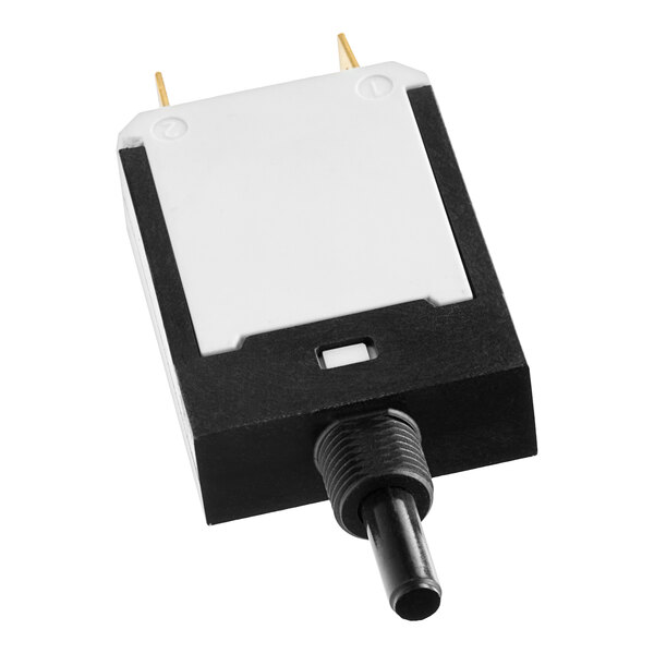 A black and white Estella overload protector with a yellow plug.