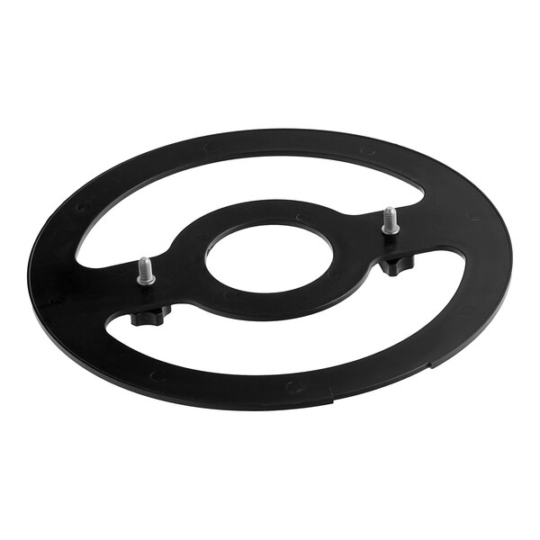 A black circular blade removal tool with screws.
