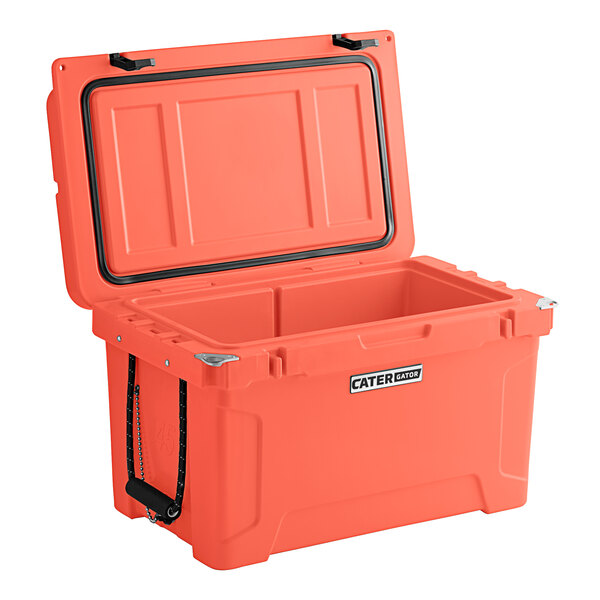 A CaterGator Coral outdoor cooler with the lid open.