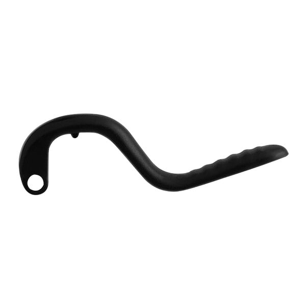 A black curved handle with a hole in the end.