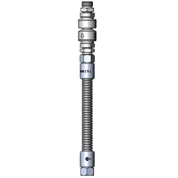 A T&S stainless steel flex hose with a screw on the end.