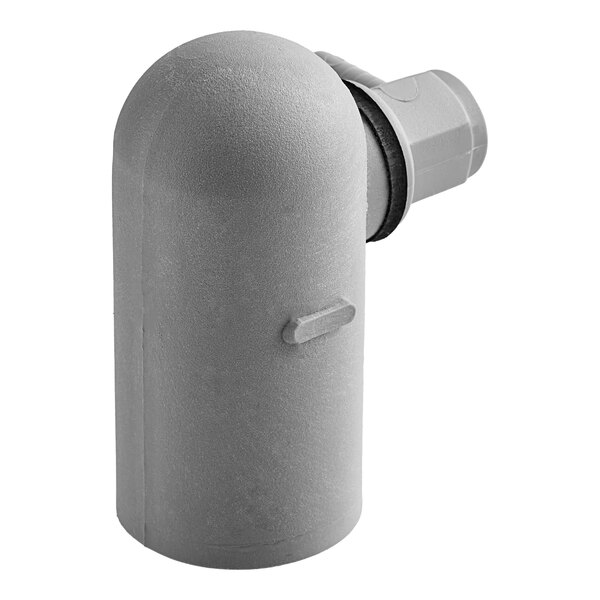 A grey plastic pipe with a black cap.