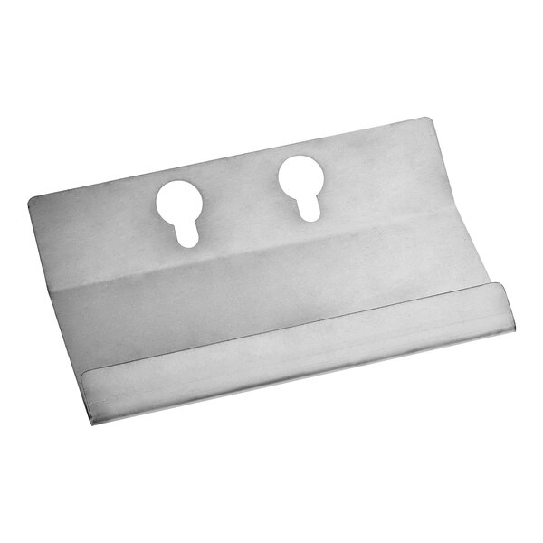A white metal Noble Warewashing silverware deflector with two holes.