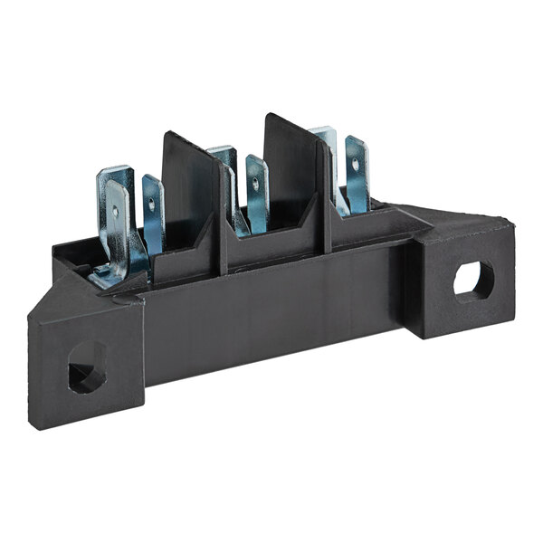A black plastic Noble Warewashing terminal block with metal clips.