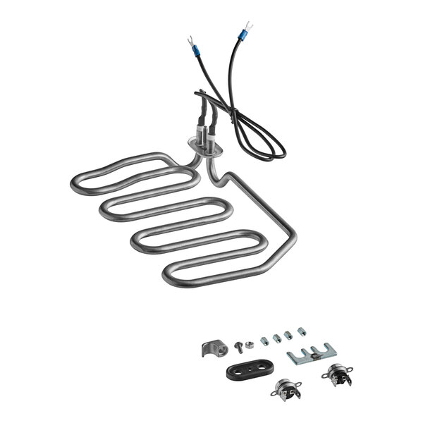 A Noble Warewashing high-temp tank heating element assembly with wires and parts.