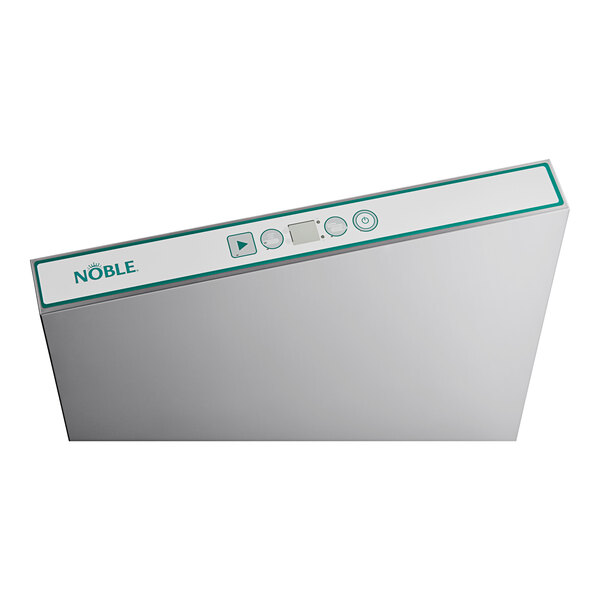 A white rectangular upper panel for a Noble Warewashing dishwasher with green buttons.