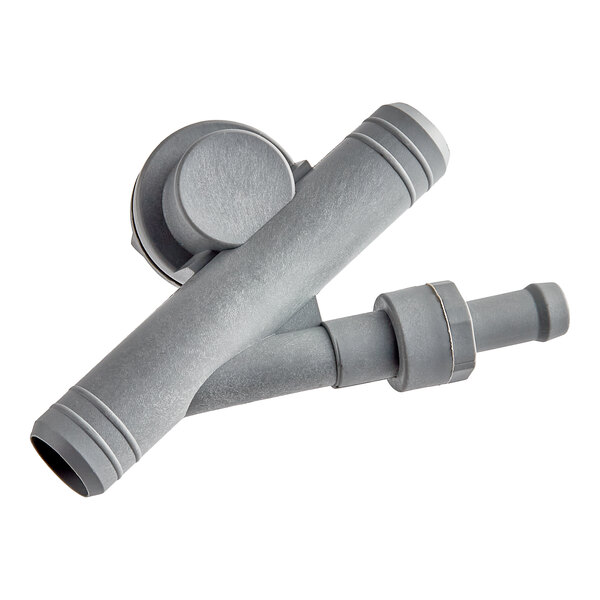 A grey plastic pipe with a round holder.