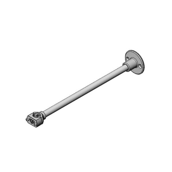 A metal rod with black wheels on the ends.