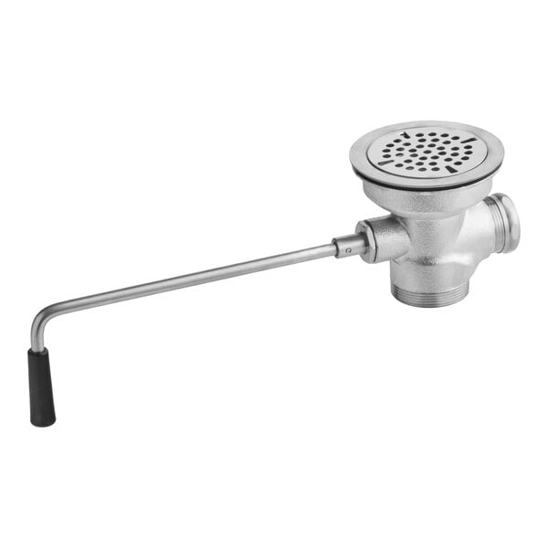 A metal twist handle waste valve with a strainer designed for a 3 1/2 inch sink opening.