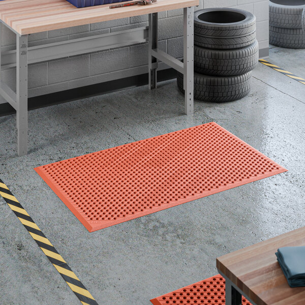 Lavex 3' x 5' Heavy-Duty Red Rubber Grease-Resistant Anti-Fatigue