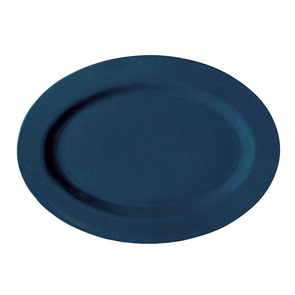 A Texas blue oval platter with a speckled surface.