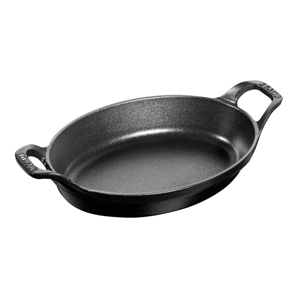 Staub 24 oz. Black Enameled Cast Iron Oval Baking Dish 1004014