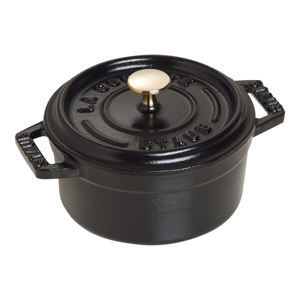 Staub 8 oz. Black Enameled Cast Iron Mini Dutch Oven 1003176