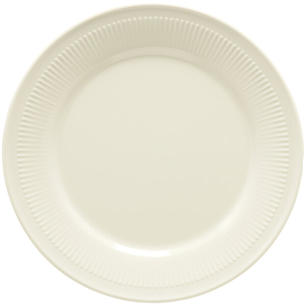 A white GET Princeware plate with a thin rim and a ribbed edge.