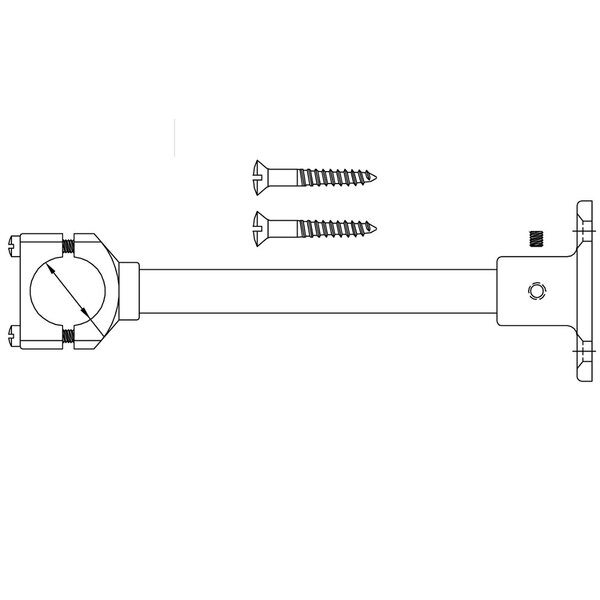 A drawing of a T&S wall bracket assembly with screws and bolts.