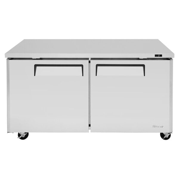 A white Turbo Air undercounter freezer with two drawers.