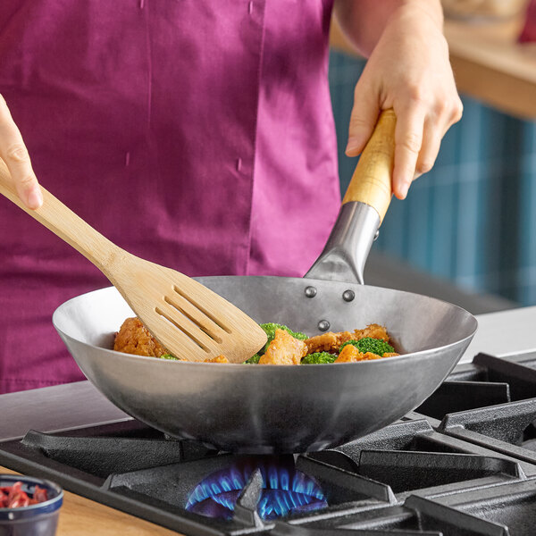 Emperor's Select 12" Carbon Steel Flat Bottom Mandarin Wok with Wood Handle