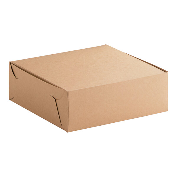 A brown Baker's Lane cardboard bakery box with a lid.