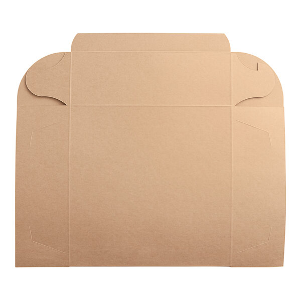 A brown cardboard bakery box with a flap on top.