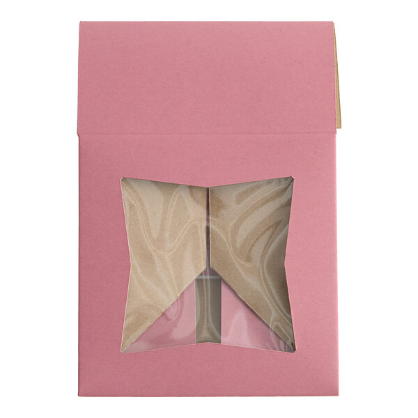 A pink Baker's Lane pie box with a window.