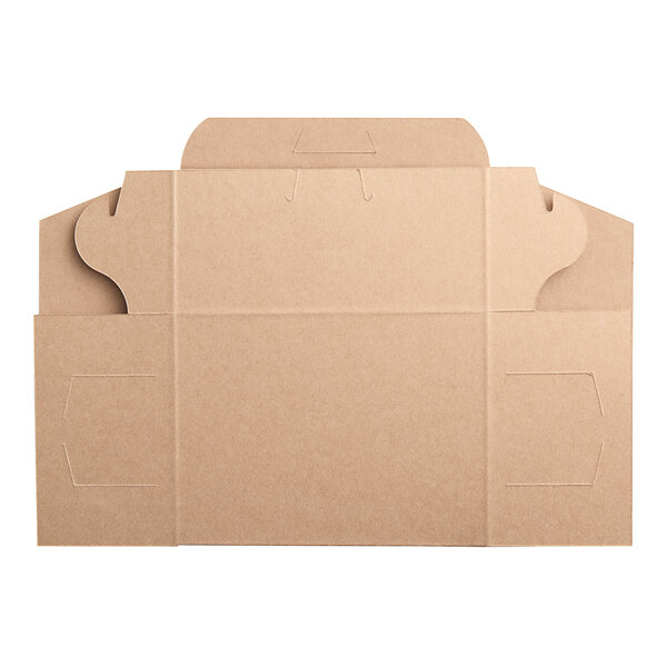 A brown cardboard Baker's Lane cake box with a cut out top.