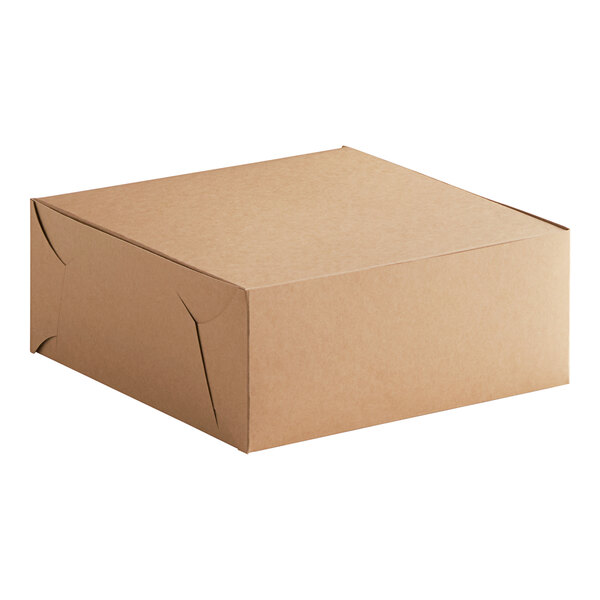 A close-up of a brown Baker's Lane cake box with a lid.