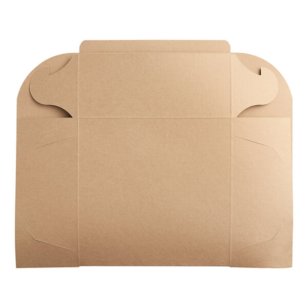 A brown cardboard box with a curved top.