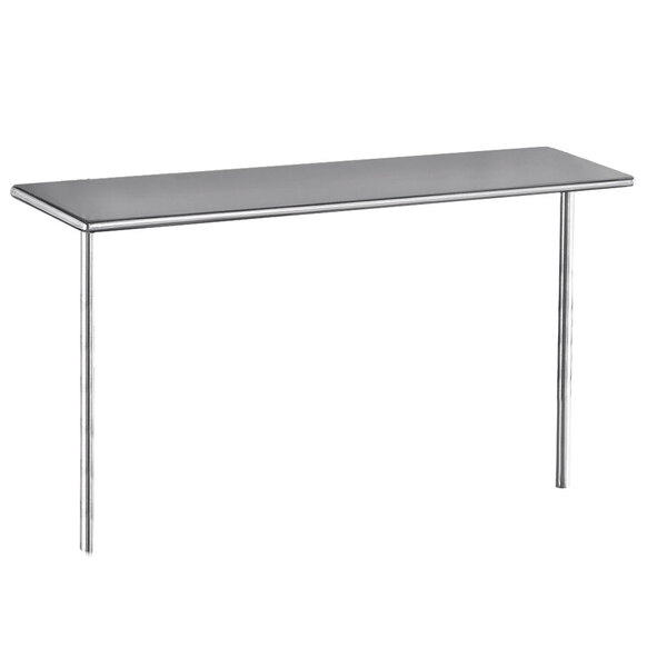 A silver rectangular stainless steel shelf from Advance Tabco mounted on a table.
