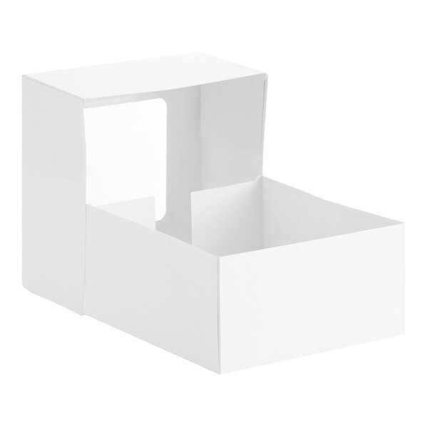 A white auto-popup bakery box with a window, designed for cakes or baked goods.