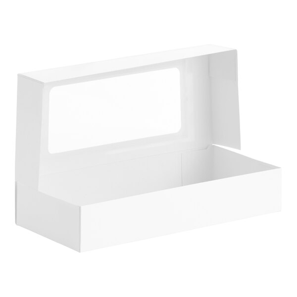 A white auto-popup bakery box with a clear window on the lid, designed for packaging cookies or baked goods.