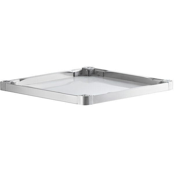 A square stainless steel adjustable undershelf designed for 30-inch by 30-inch work tables.