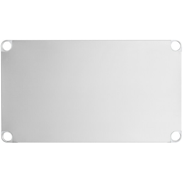 An 18-gauge stainless steel adjustable undershelf designed for 24" x 36" work tables.