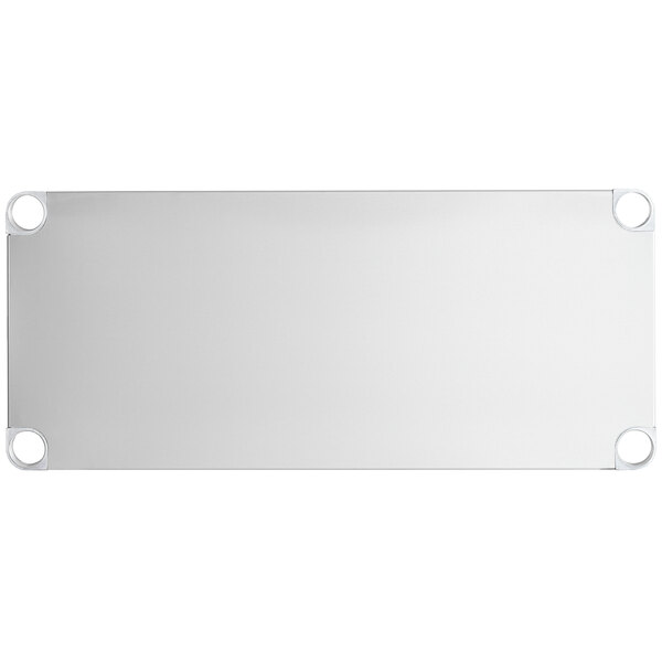 An 18-gauge stainless steel adjustable undershelf designed for 18-inch by 36-inch work tables.