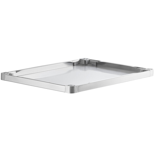 A rectangular stainless steel adjustable undershelf designed for 30" x 36" work tables.