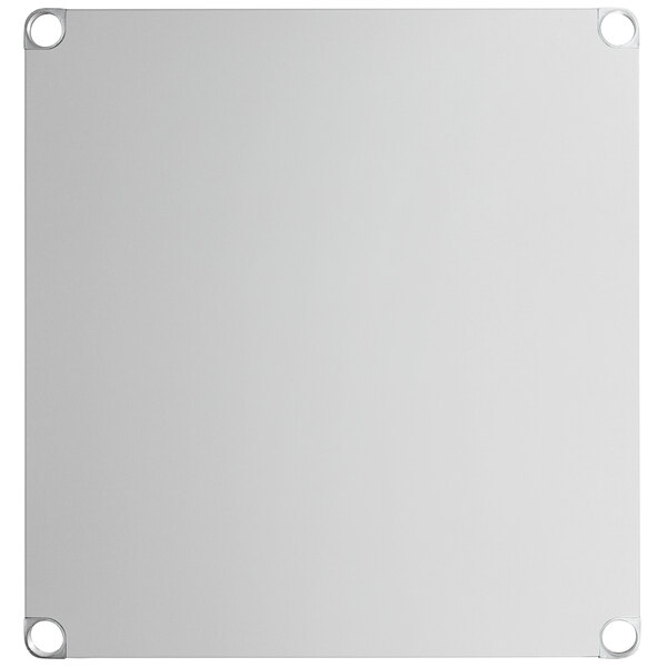 A square 18-gauge stainless steel adjustable undershelf designed for 36" x 36" work tables.