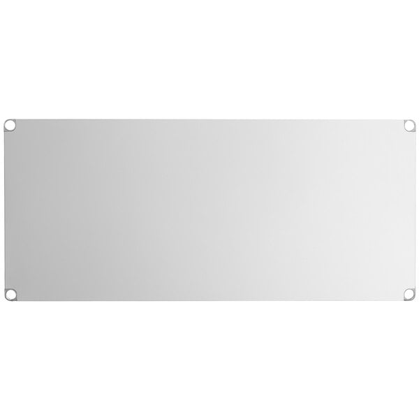 An 18-gauge stainless steel adjustable undershelf designed for 36-inch by 72-inch work tables.